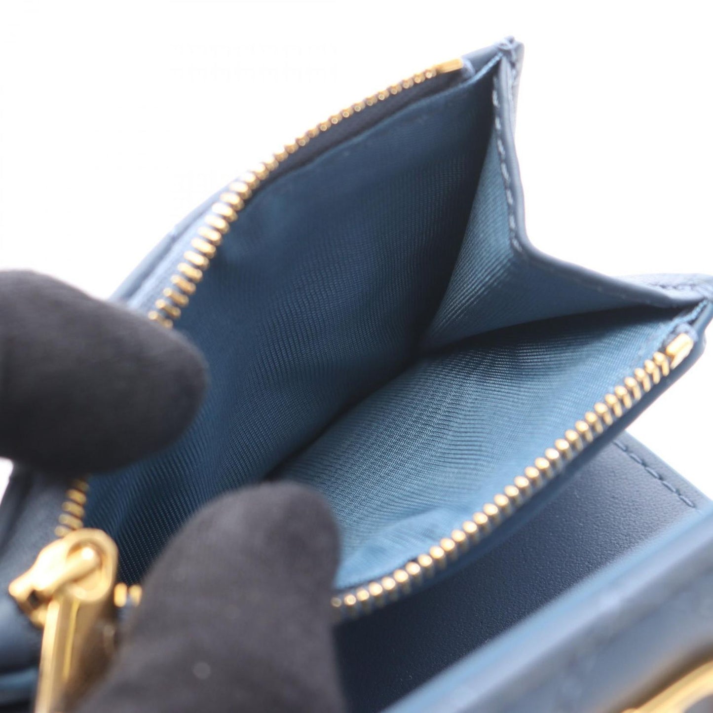 Dior Trifold Wallet Jolie Hibiscus Cannage Blue Leather — view 4