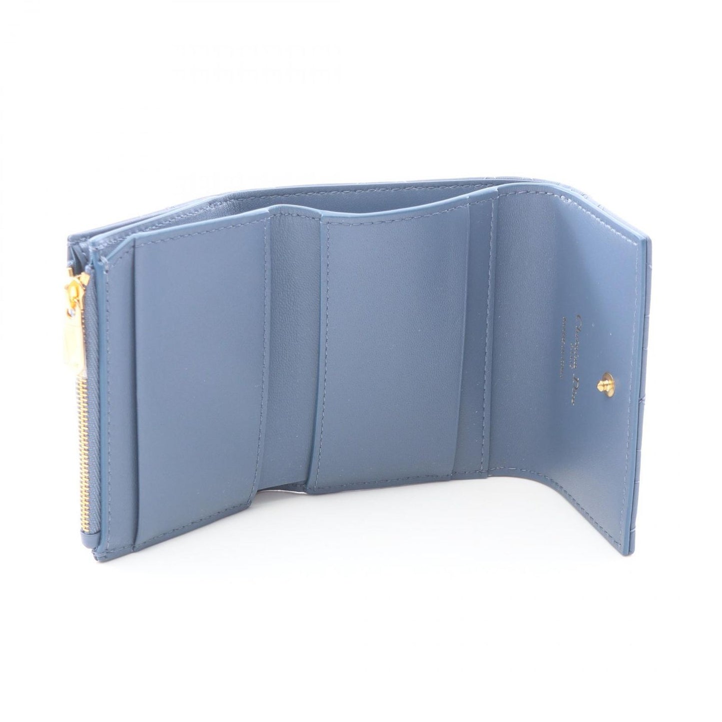 Dior Trifold Wallet Jolie Hibiscus Cannage Blue Leather — view 3