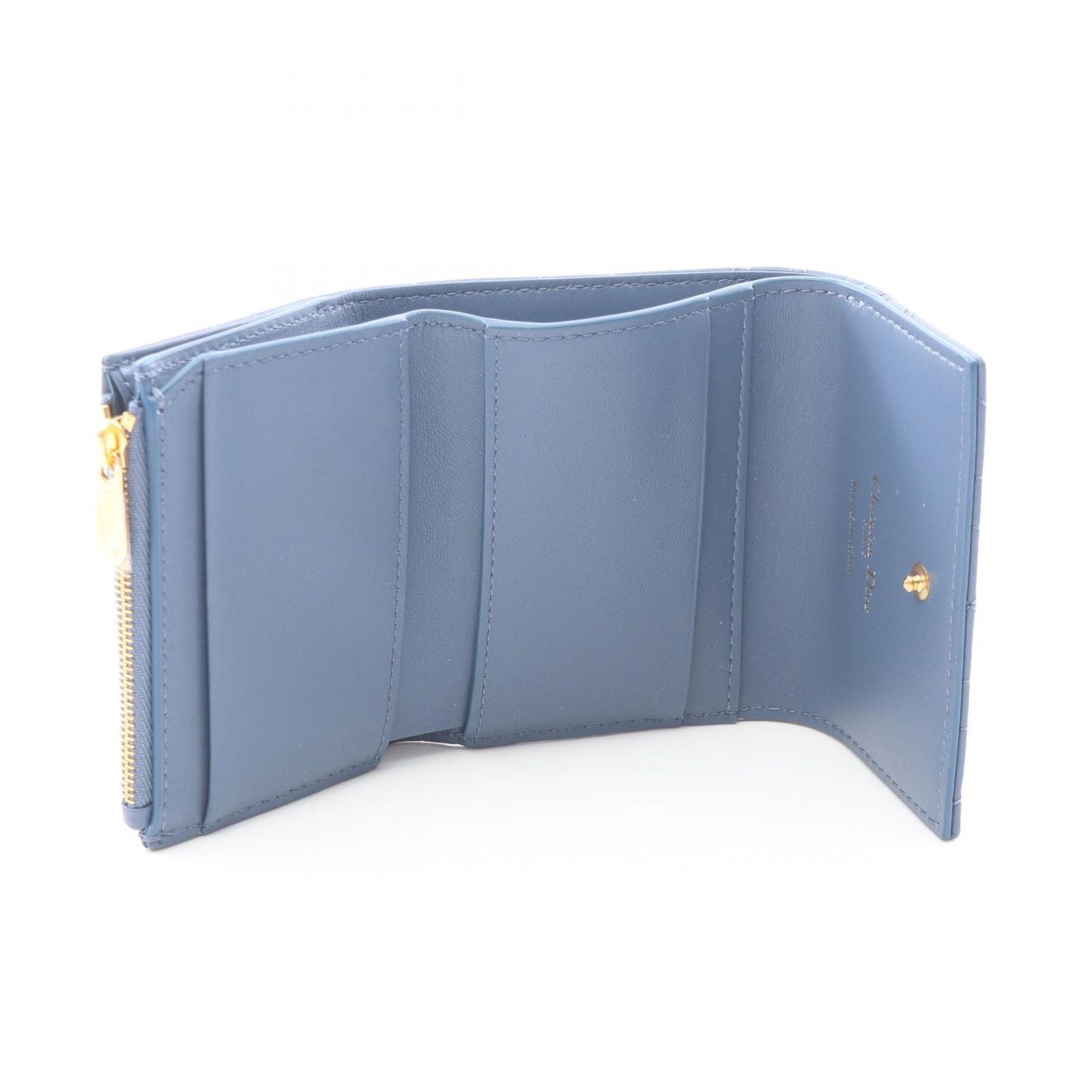 Dior Trifold Wallet Jolie Hibiscus Cannage Blue Leather — view 3