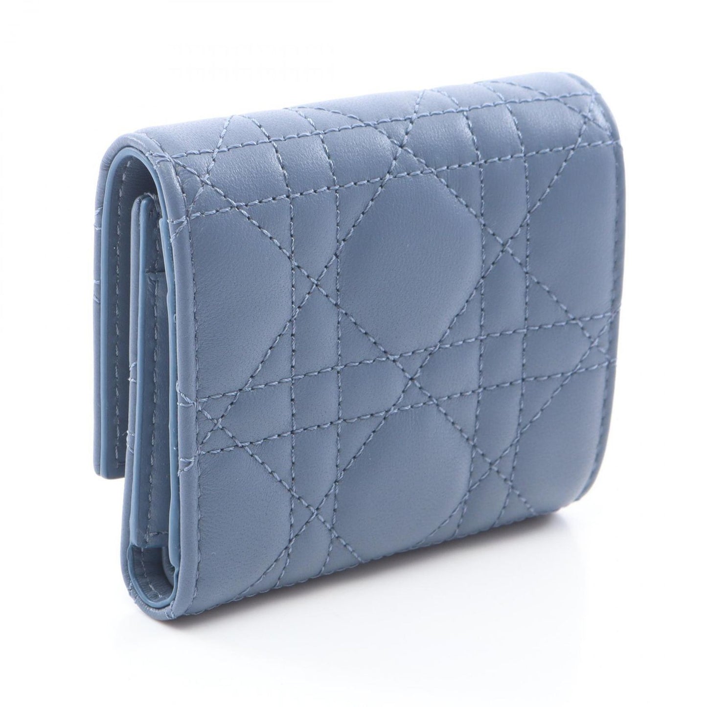 Dior Trifold Wallet Jolie Hibiscus Cannage Blue Leather — view 2