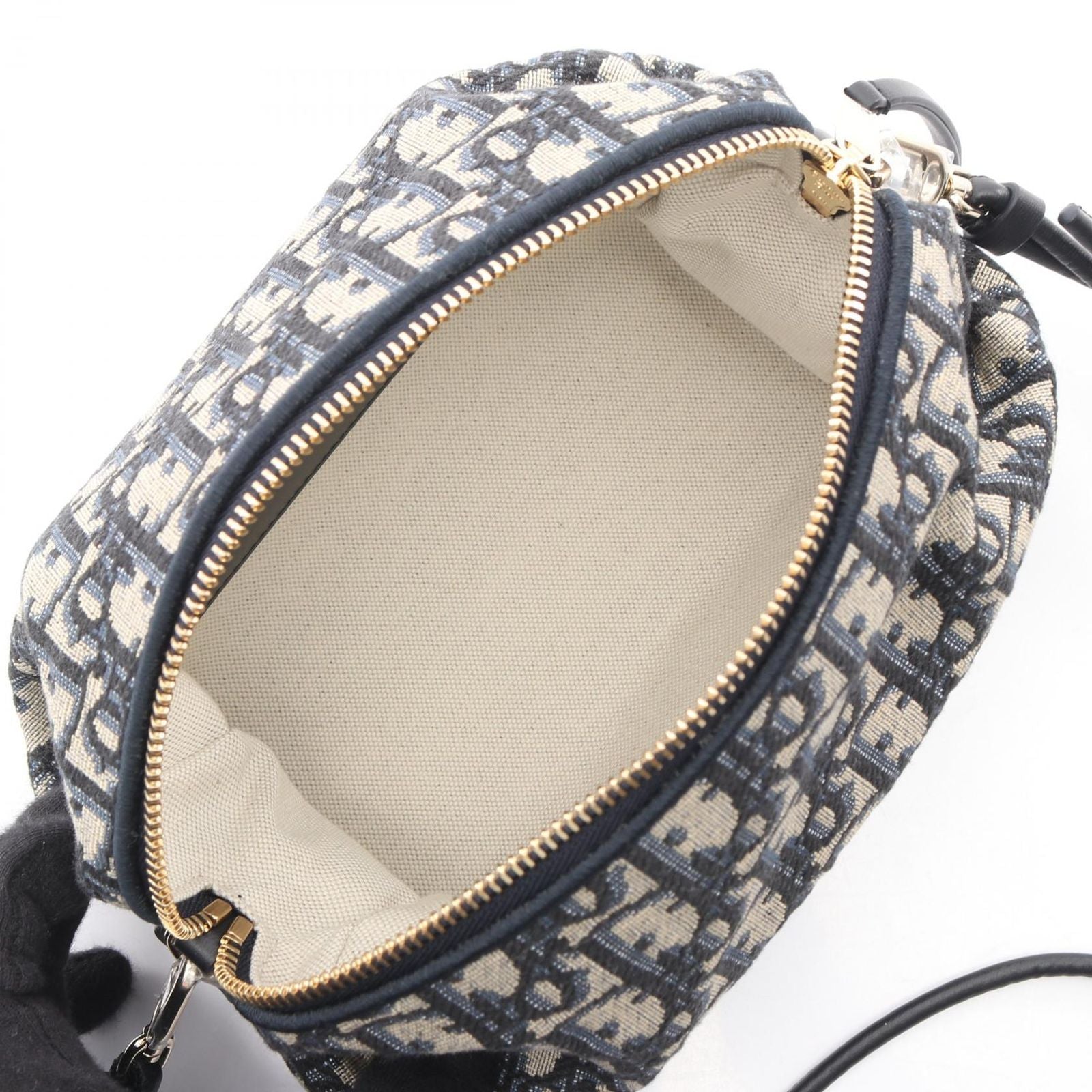 Dior Shoulder Bag Bow Oak Blue Canvas Leather — view 3