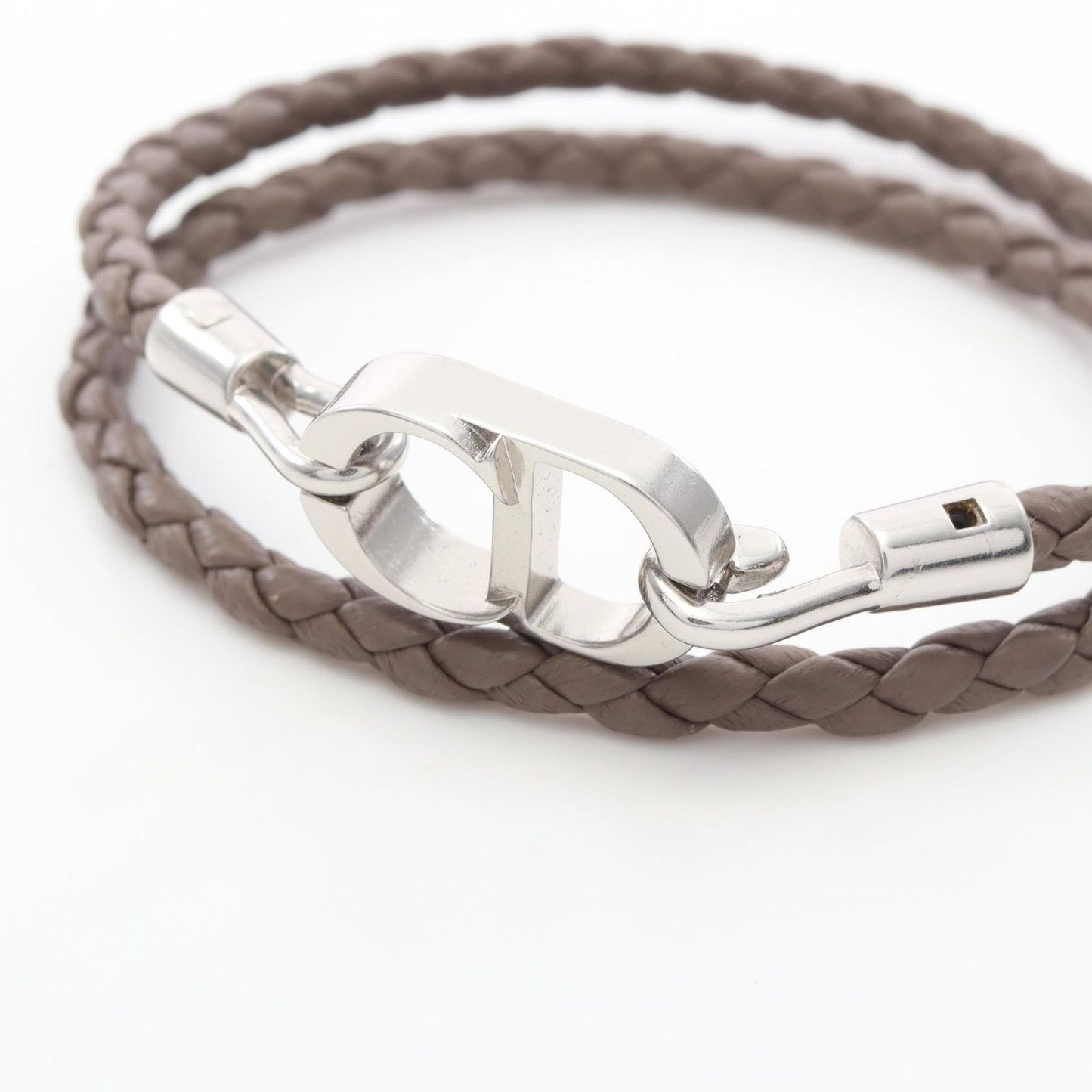 Dior Bracelet CD Icon Braid Leather Double Brown Stainless Steel — view 3