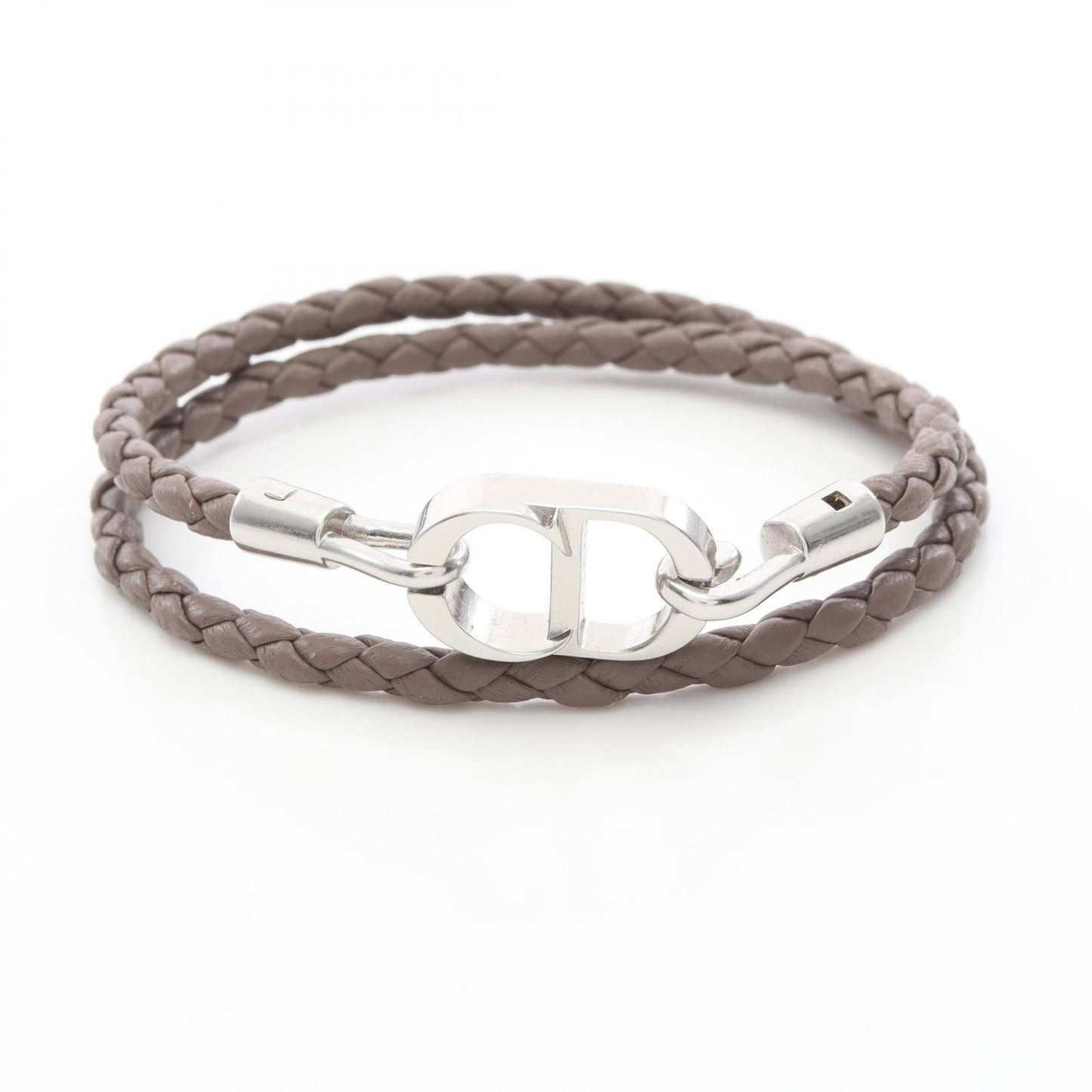 Dior Bracelet CD Icon Braid Leather Double Brown Stainless Steel