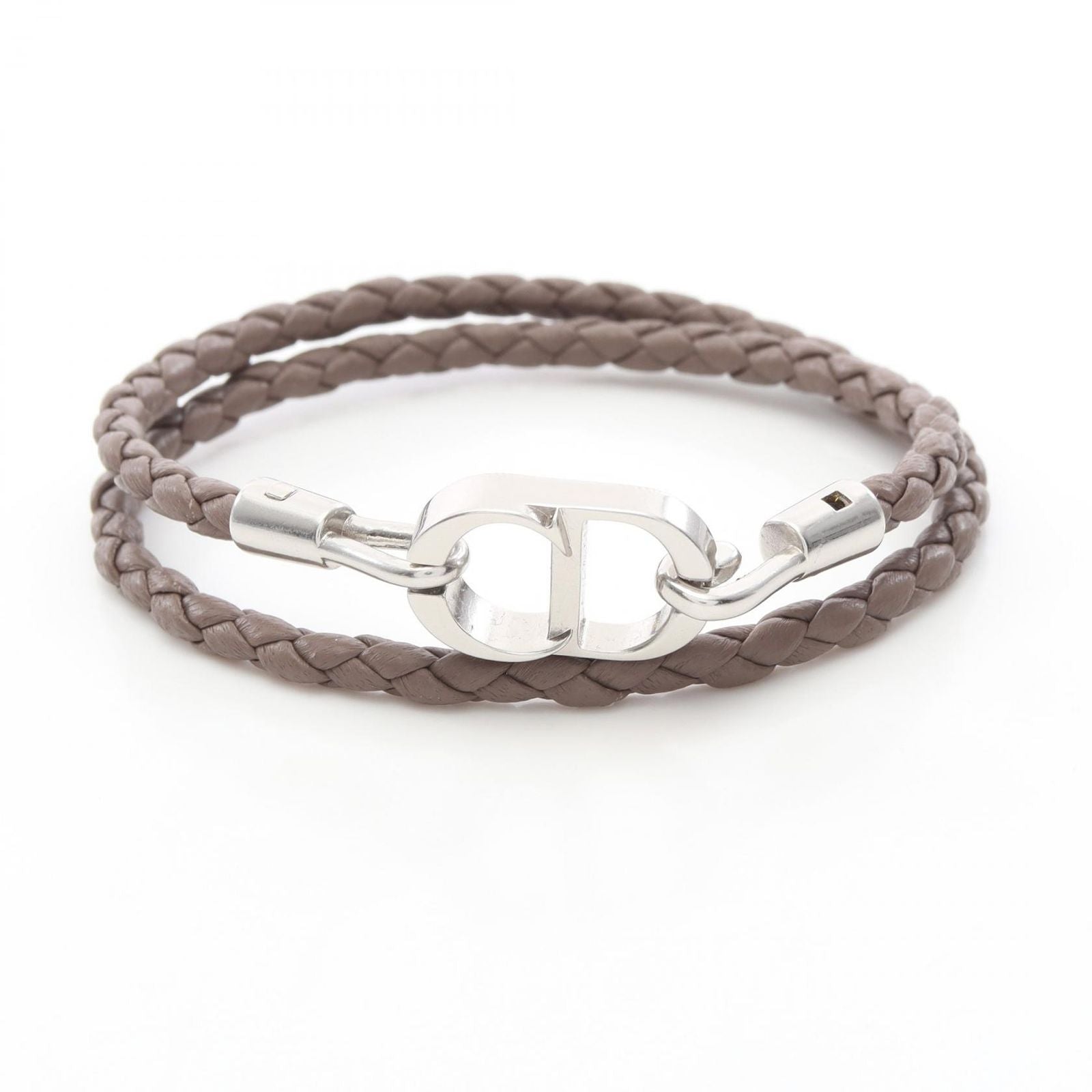 Dior Bracelet CD Icon Braid Leather Double Brown Stainless Steel