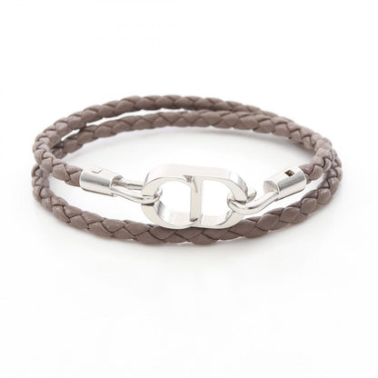 Dior Bracelet CD Icon Braid Leather Double Brown Stainless Steel