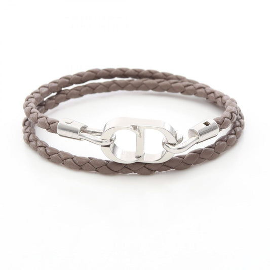 Dior Bracelet CD Icon Braid Leather Double Brown Stainless Steel
