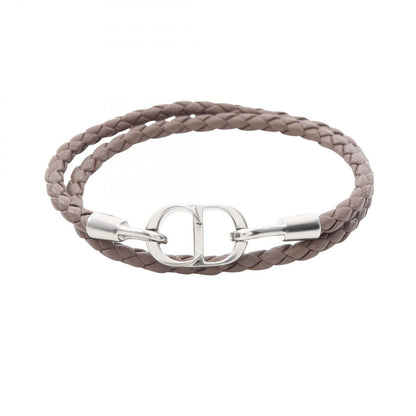 Dior Bracelet CD Icon Braid Leather Double Brown Stainless Steel