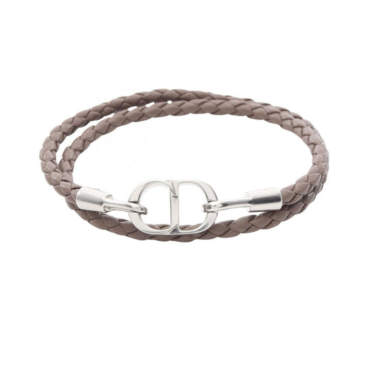Dior Bracelet CD Icon Braid Leather Double Brown Stainless Steel