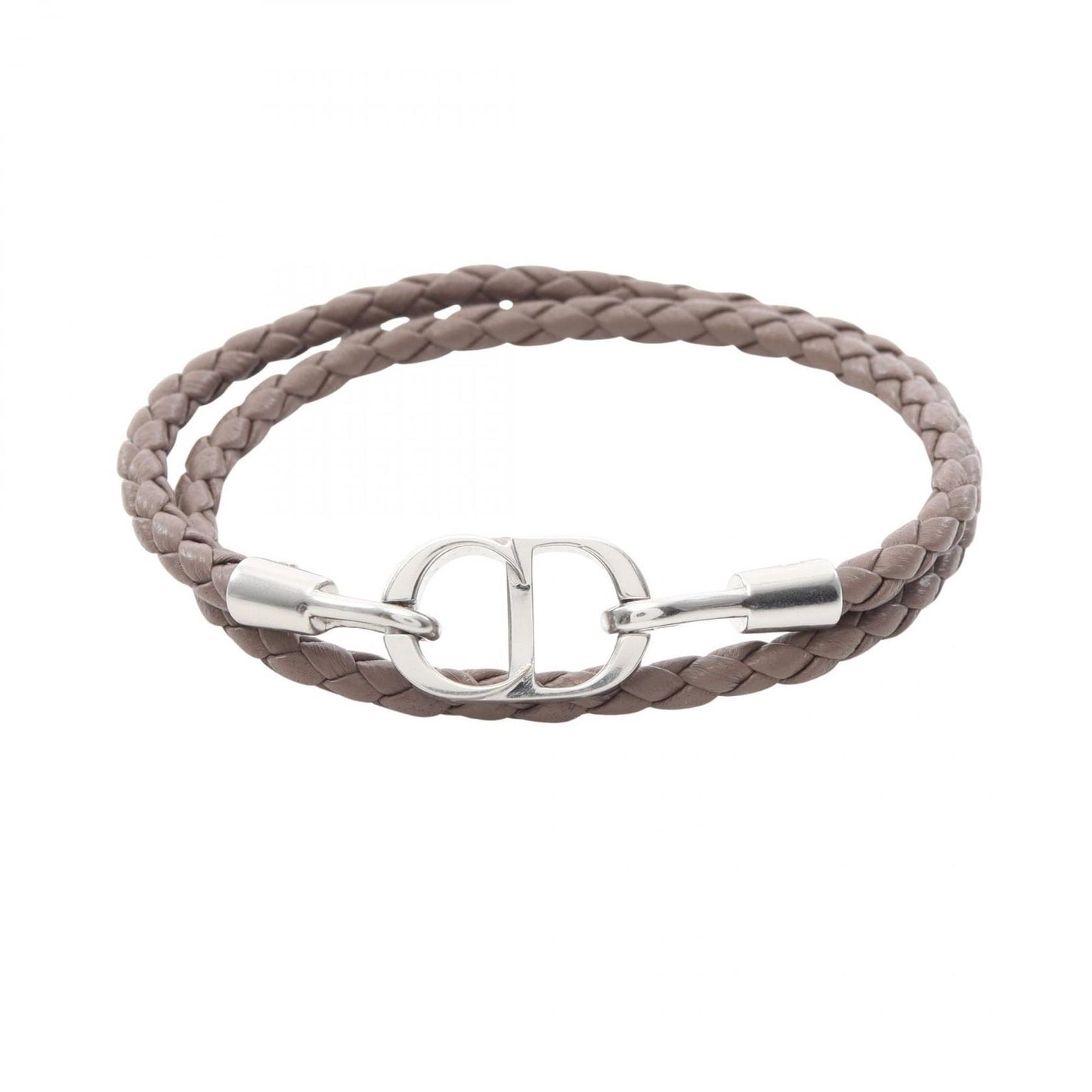 Dior Bracelet CD Icon Braid Leather Double Brown Stainless Steel