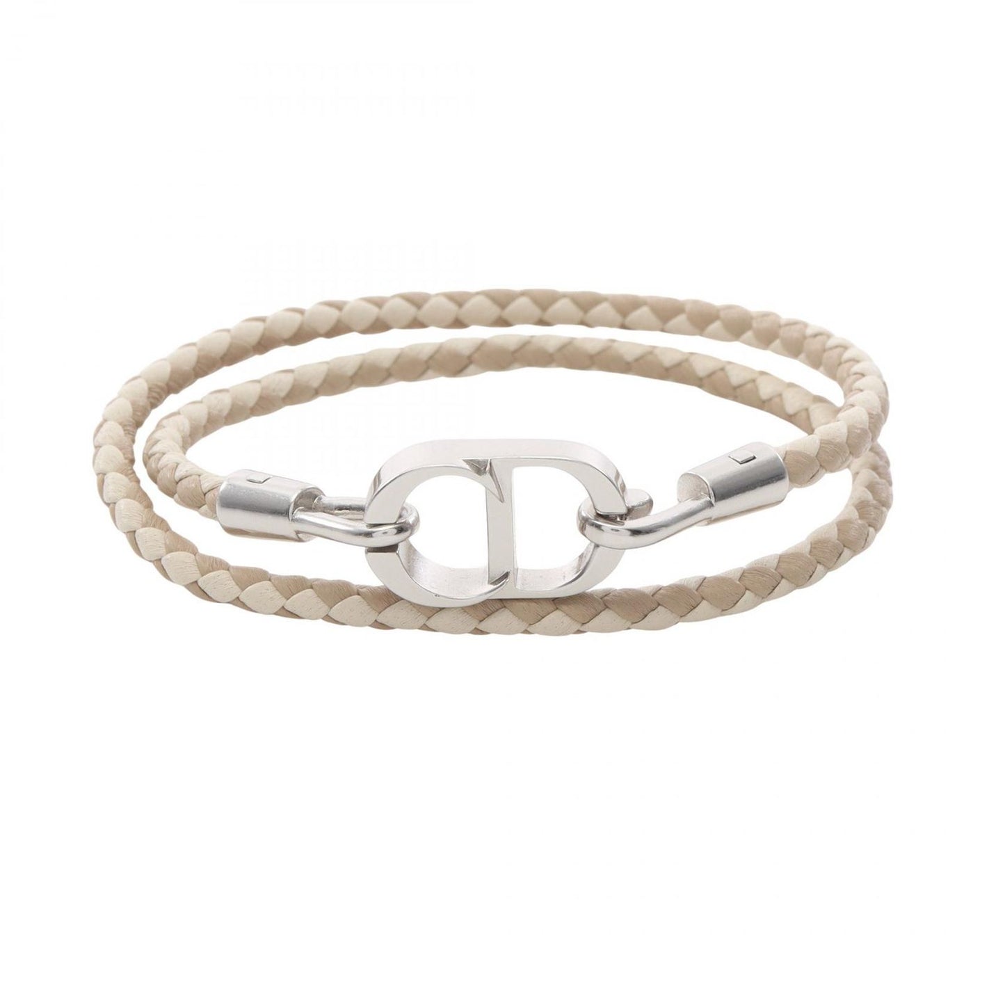 Dior Bracelet CD Icon Braid Leather Double Beige Stainless Steel