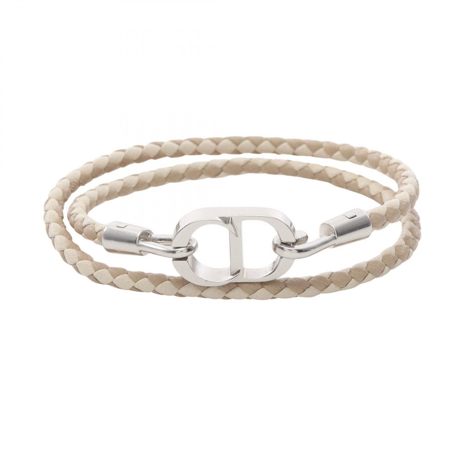 Dior Bracelet CD Icon Braid Leather Double Beige Stainless Steel