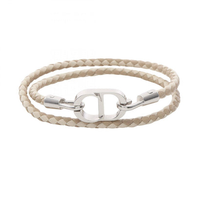 Dior Bracelet CD Icon Braid Leather Double Beige Stainless Steel
