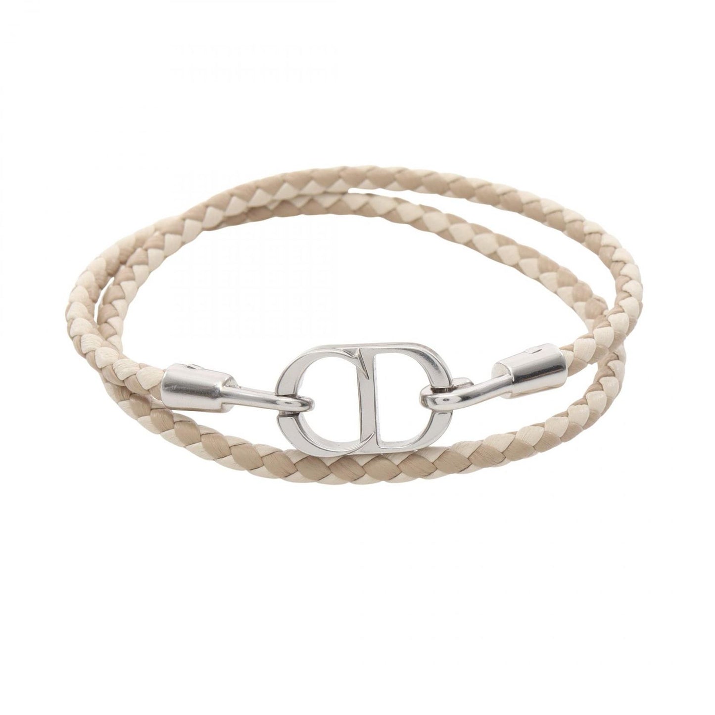 Dior Bracelet CD Icon Braid Leather Double Beige Stainless Steel