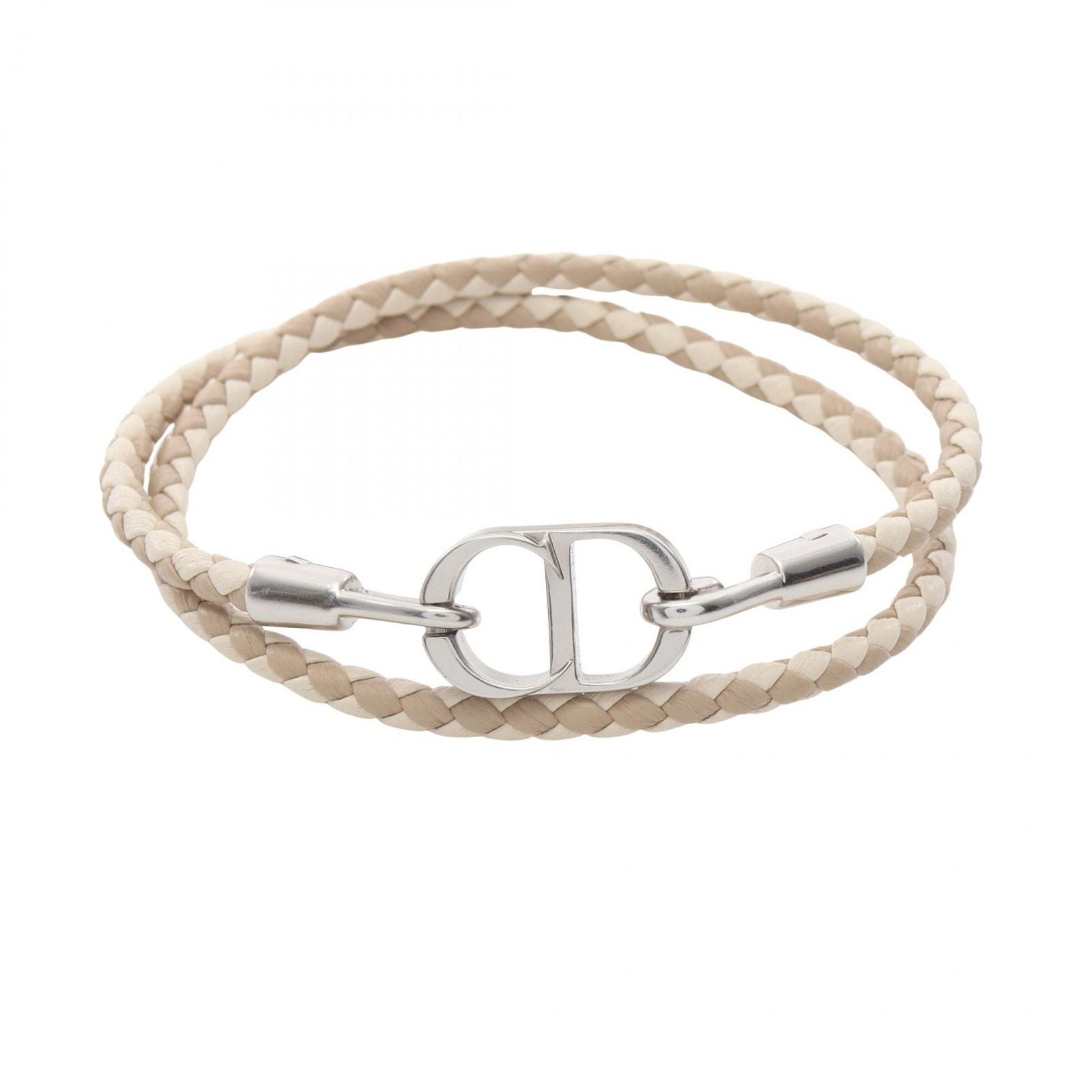 Dior Bracelet CD Icon Braid Leather Double Beige Stainless Steel