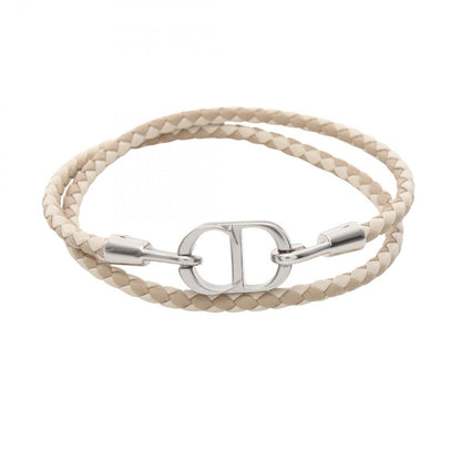 Dior Bracelet CD Icon Braid Leather Double Beige Stainless Steel