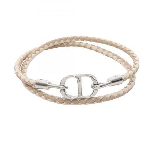 Dior Bracelet CD Icon Braid Leather Double Beige Stainless Steel