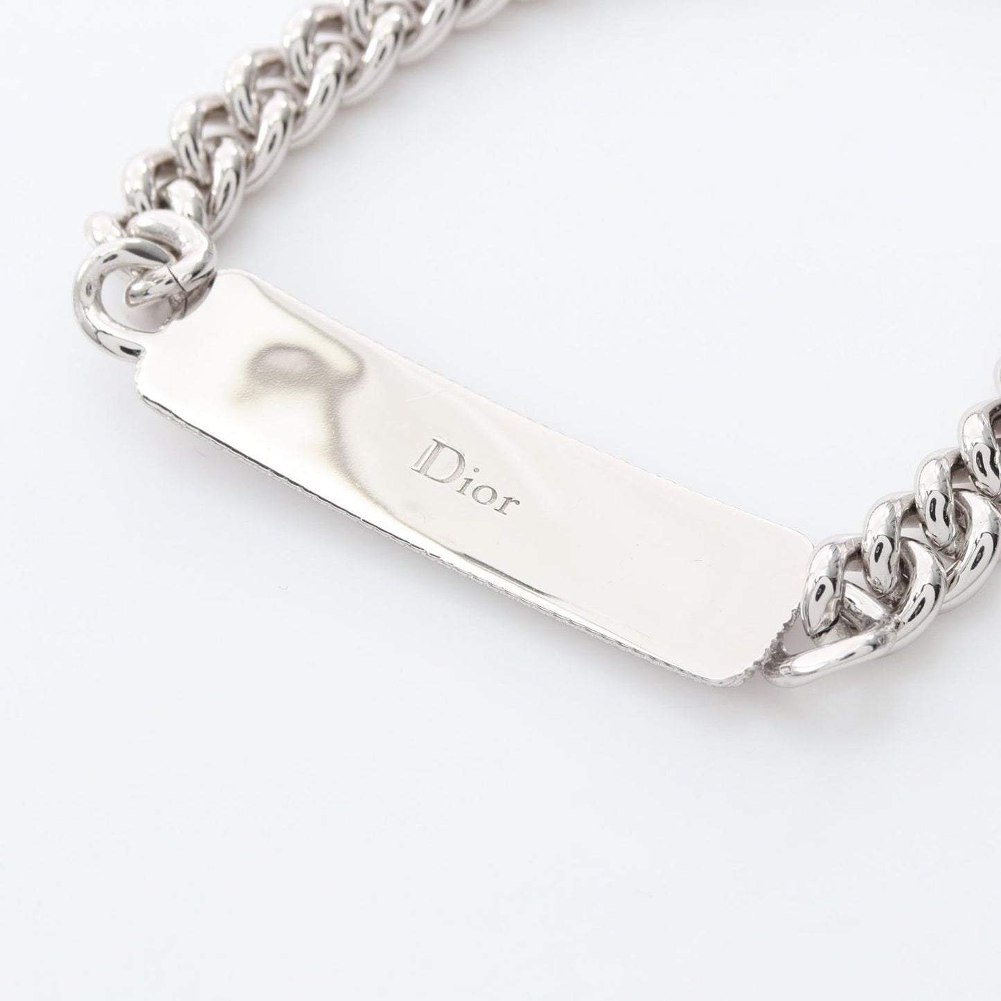 Dior Bracelet Guilloche Chain Link Logo Plate Silver Stainless Steel — view 3