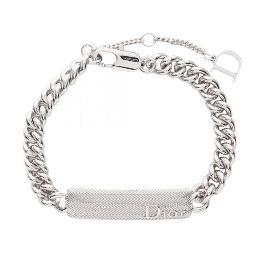 Dior Bracelet Guilloche Chain Link Logo Plate Silver Stainless Steel
