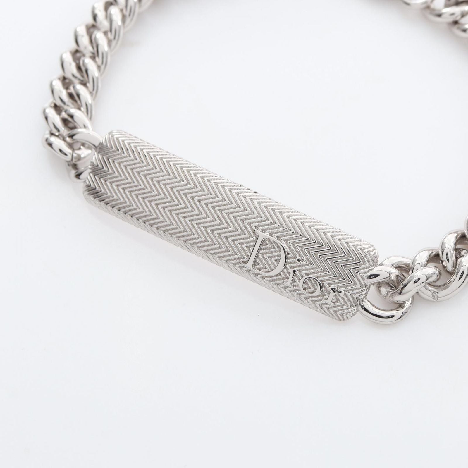 Dior Bracelet Guilloche Chain Link Logo Plate Silver Stainless Steel — view 2