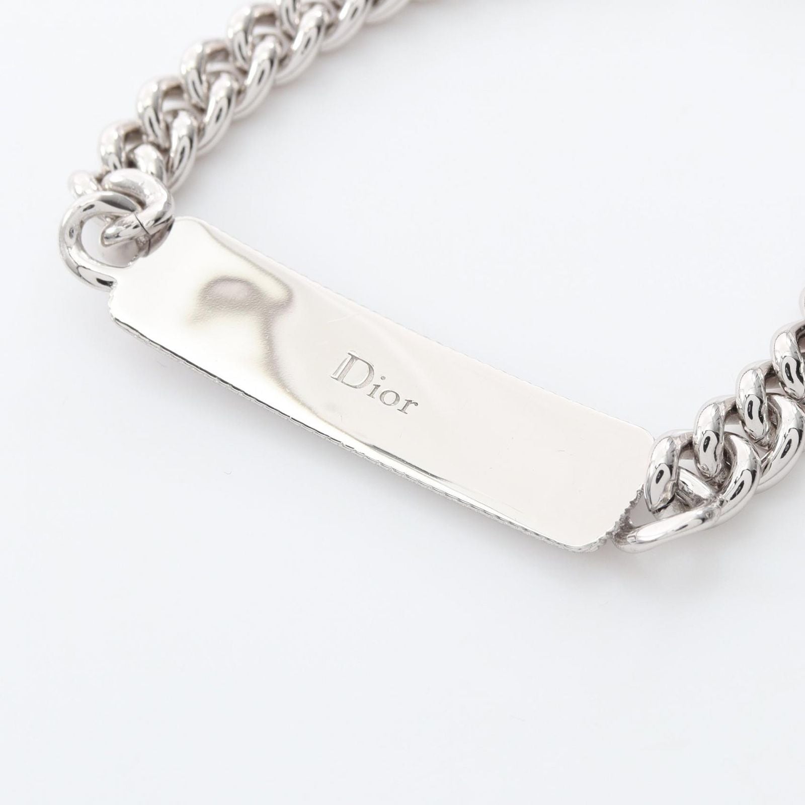 Dior Bracelet Guilloche Chain Link Logo Plate Silver Stainless Steel — view 3