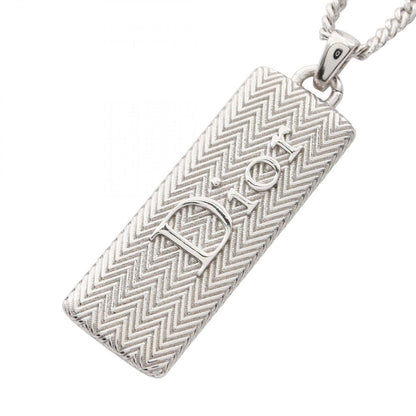 Dior Necklace Guilloche Plate Pendant Logo Silver Stainless Steel
