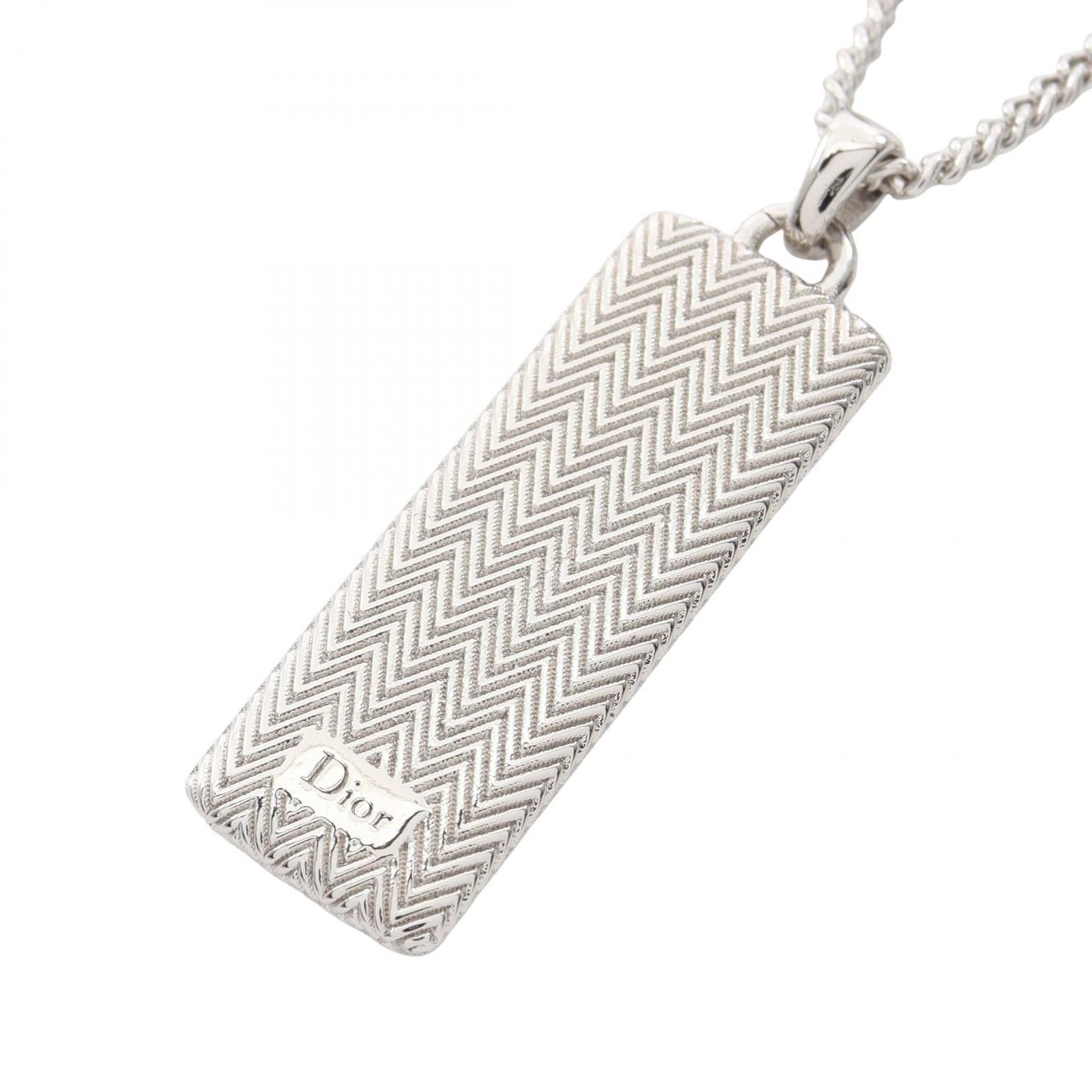 Dior Necklace Guilloche Plate Pendant Logo Silver Stainless Steel — view 2