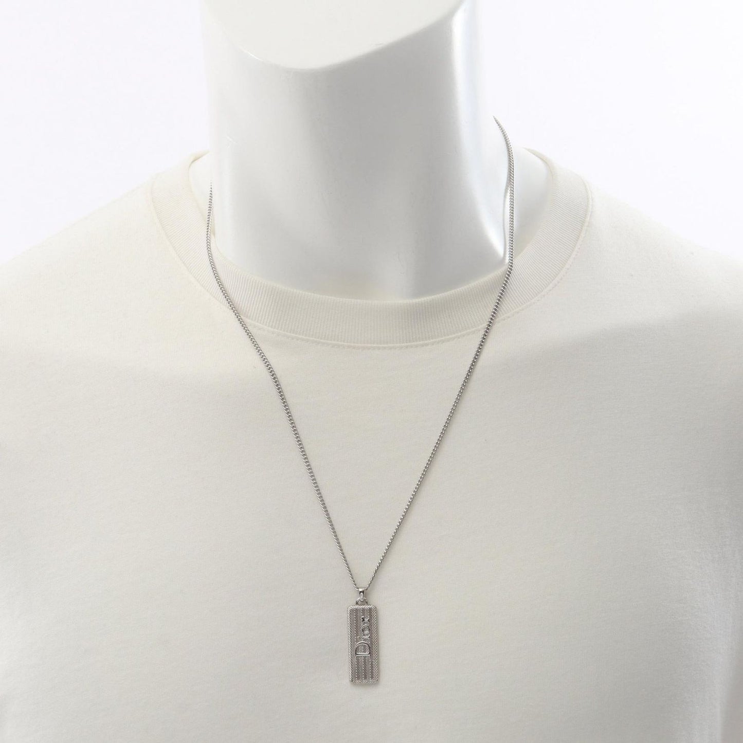 Dior Necklace Guilloche Plate Pendant Logo Silver Stainless Steel — view 6