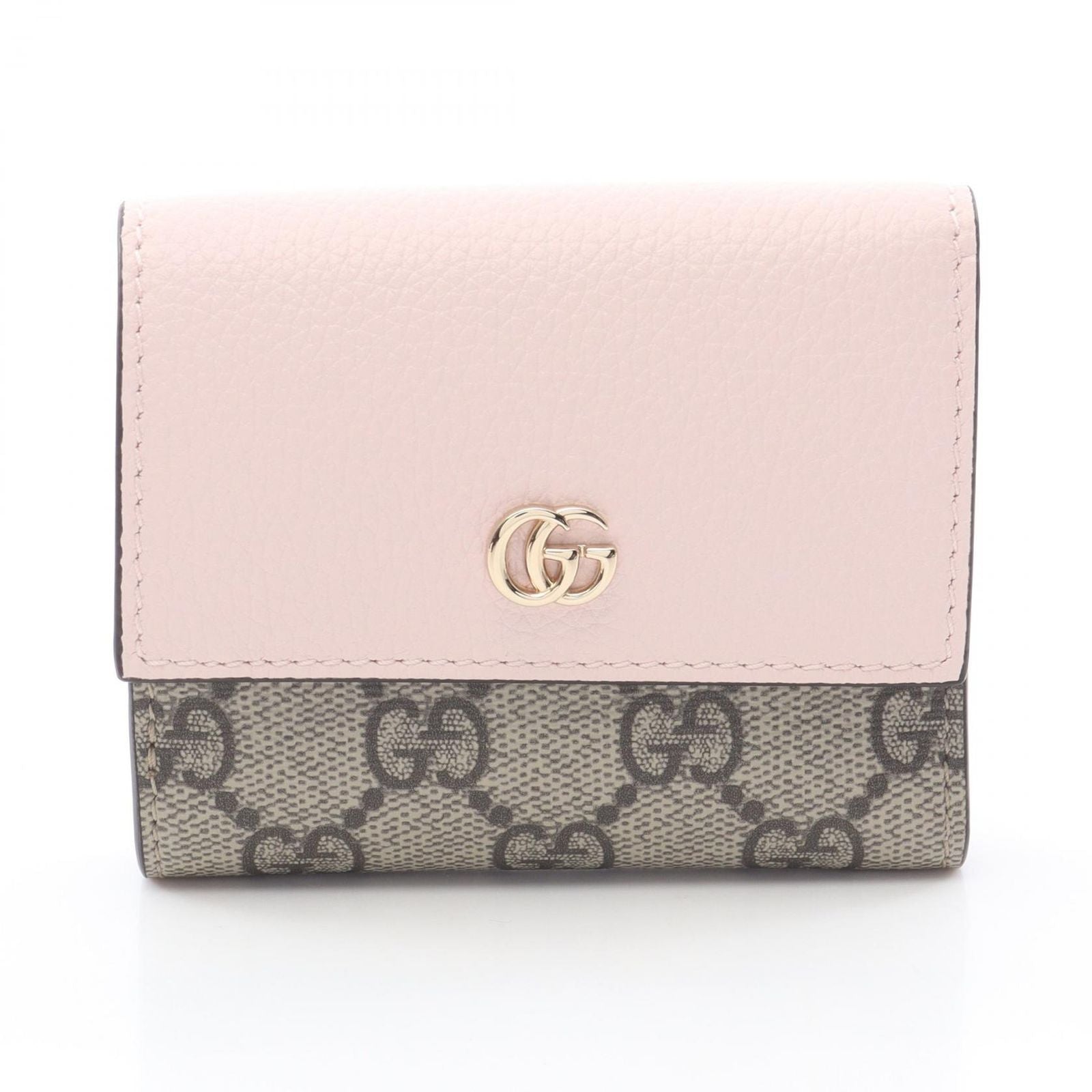 Gucci Trifold Wallet Double Bicolor Mini GG Supreme Pink Beige Leather Bifold