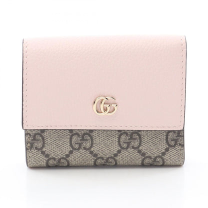 Gucci Trifold Wallet Double Bicolor Mini GG Supreme Pink Beige Leather Bifold
