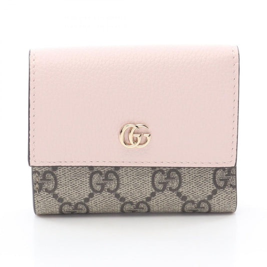 Gucci Trifold Wallet Double Bicolor Mini GG Supreme Pink Beige Leather Bifold