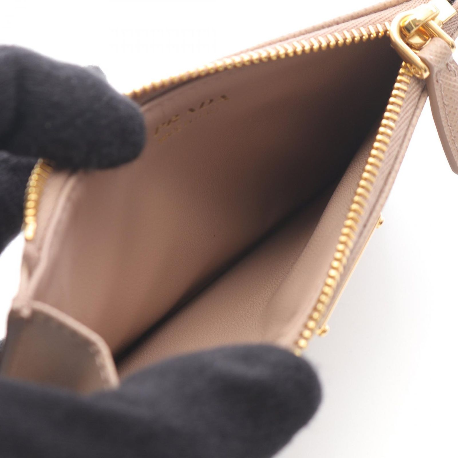 Prada Card Case Saffiano Triang Cipria Leather — view 3