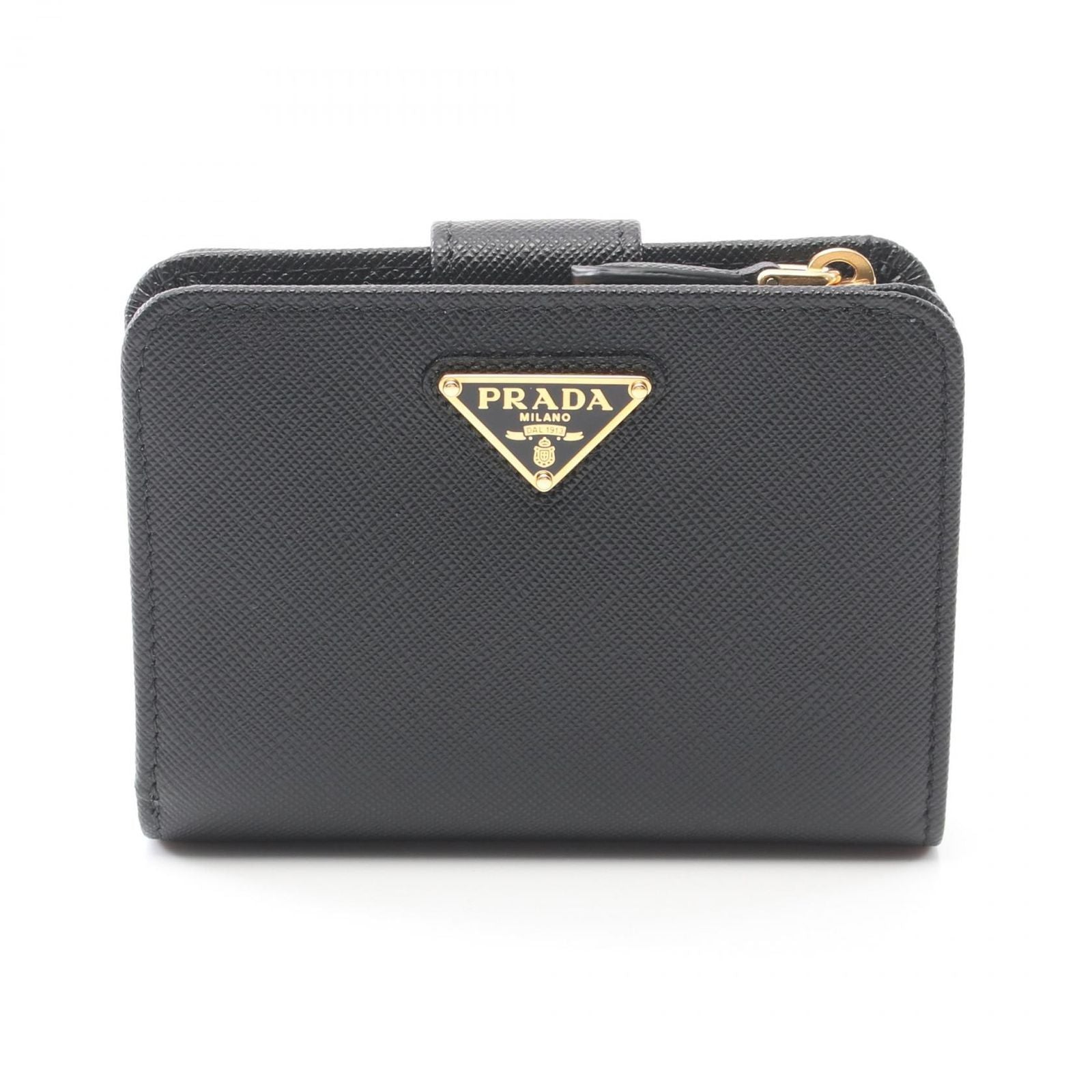 Prada Bifold Wallet Saffiano Triang Black Leather