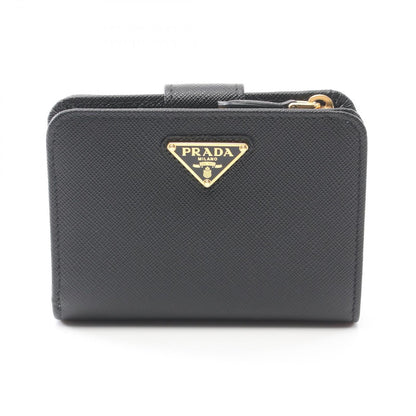Prada Bifold Wallet Saffiano Triang Black Leather