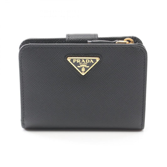 Prada Bifold Wallet Saffiano Triang Black Leather
