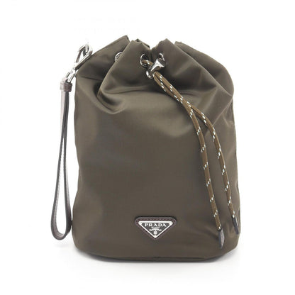 Prada Pouch Tessuto Tech Drawstring Purse Khaki Nylon