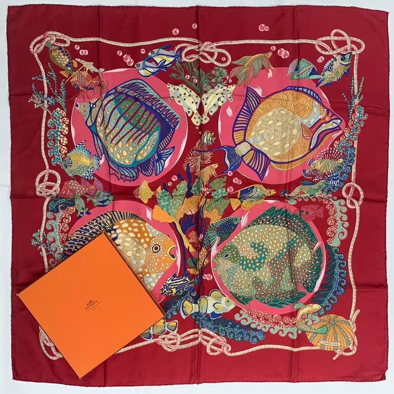 Hermes Carre 90 Scarf Silk Grands Fonds Deep Sea Red