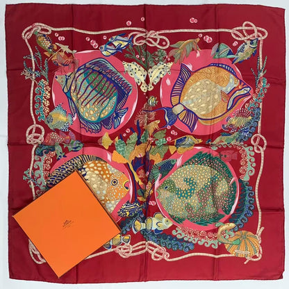 Hermes Carre 90 Scarf Silk Grands Fonds Deep Sea Red