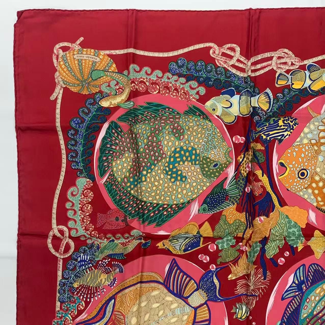 Hermes Carre 90 Scarf Silk Grands Fonds Deep Sea Red — view 2