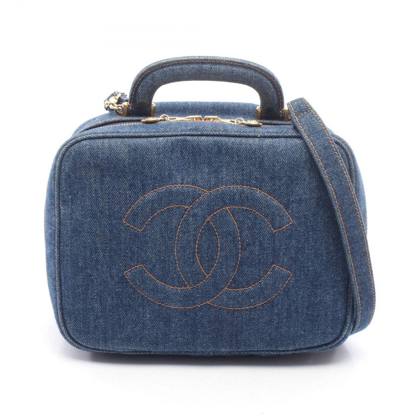 Chanel Handbag CC Logo Vanity 2-Way Denim Blue CC Shoulder