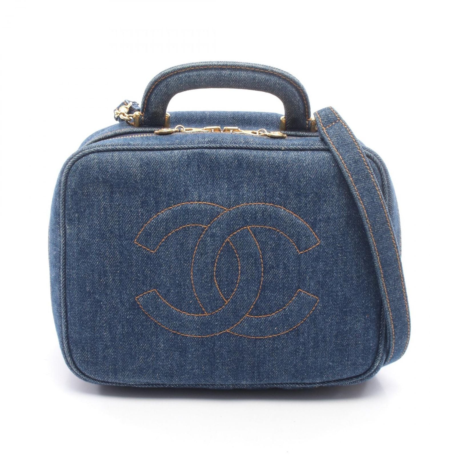 Chanel Handbag CC Logo Vanity 2-Way Denim Blue CC Shoulder