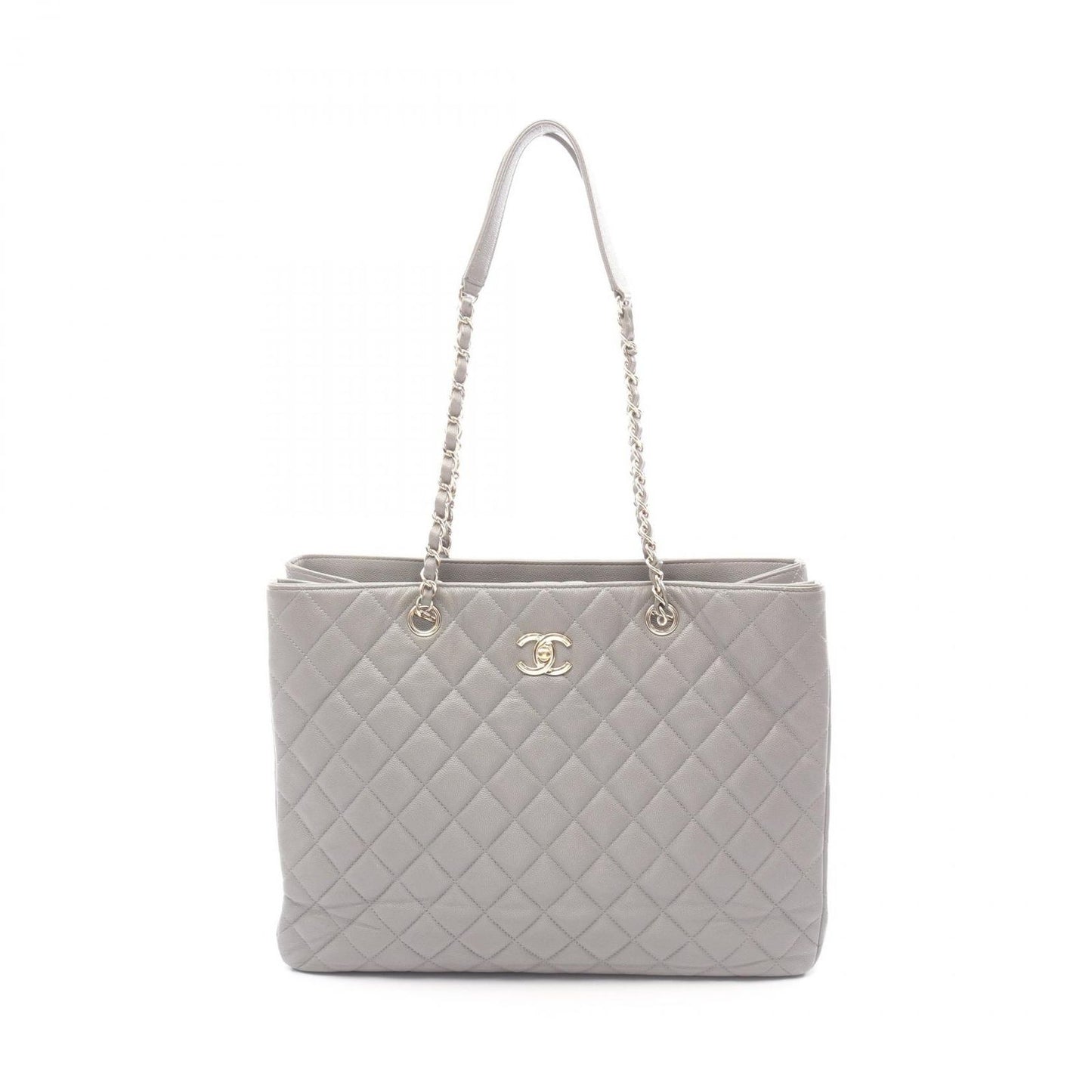 Chanel Tote Quilted Large Shopping Gray Caviar Leather Chain