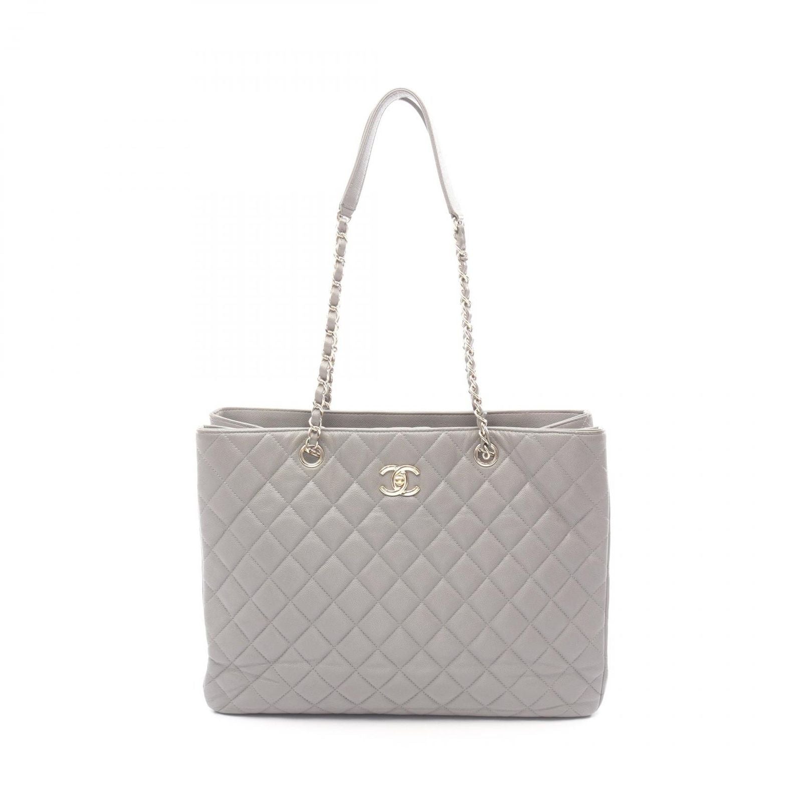 Chanel Tote Quilted Large Shopping Gray Caviar Leather Chain