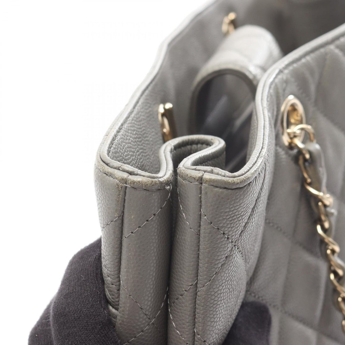 Chanel Tote Quilted Large Shopping Gray Caviar Leather Chain — view 9