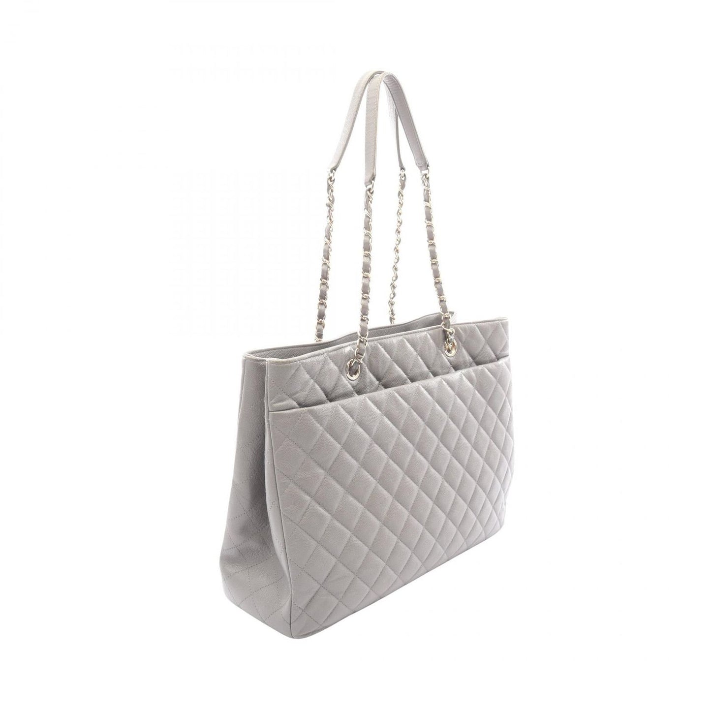 Chanel Tote Quilted Large Shopping Gray Caviar Leather Chain — view 2
