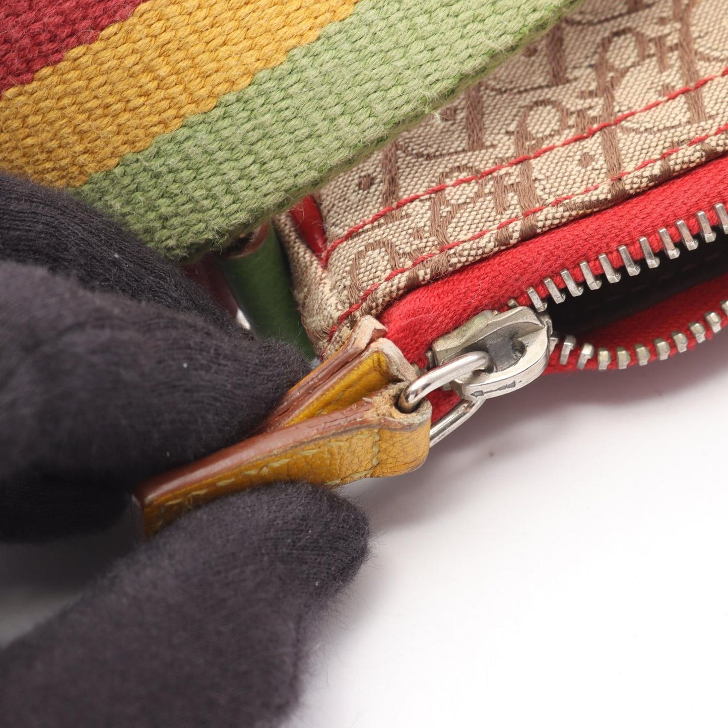 Dior Shoulder Bag Rasta Trotter Saddle Pocket Beige Multi Canvas Leather — view 9