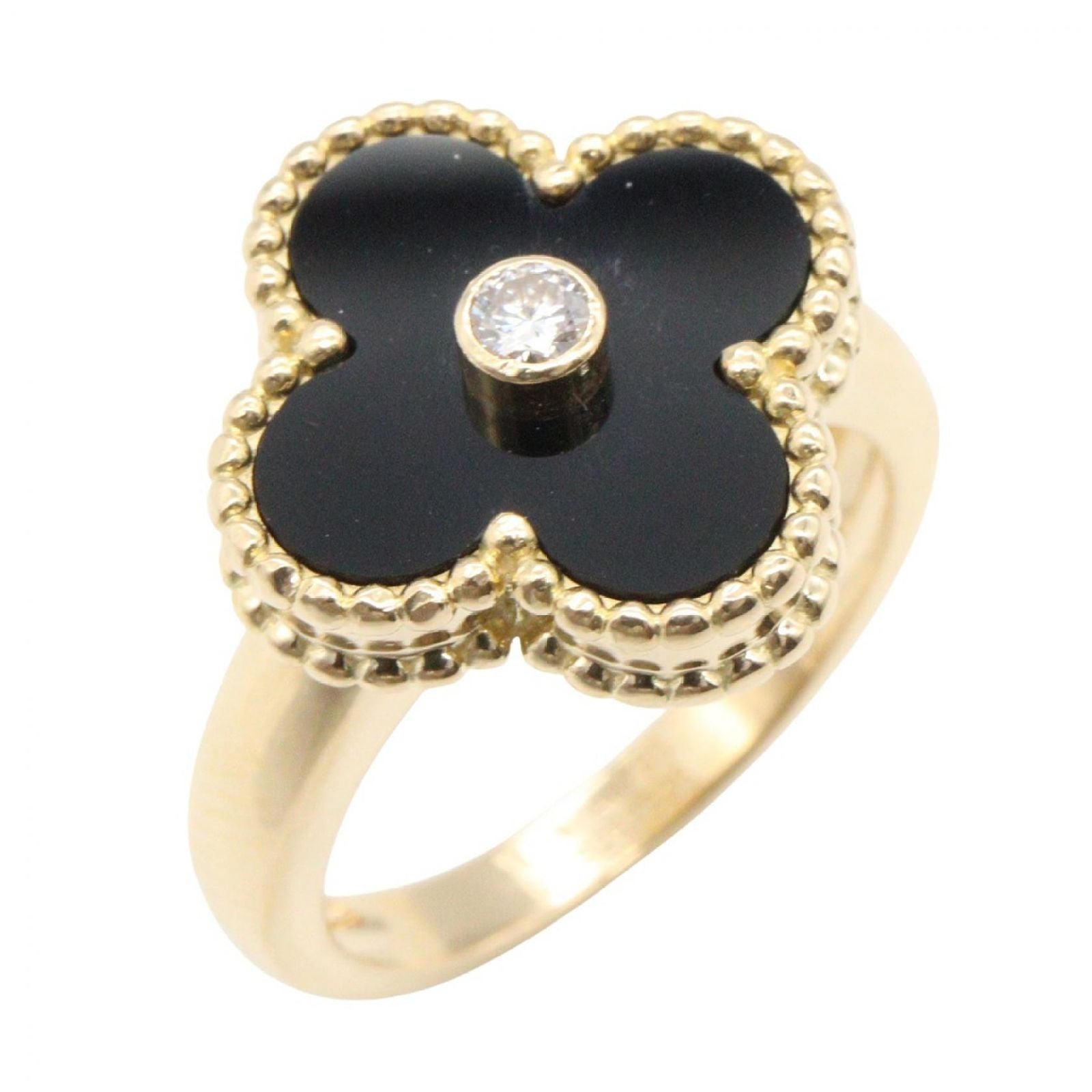 Van Cleef & Arpels Ring Vintage Alhambra Onyx 18k Diamond