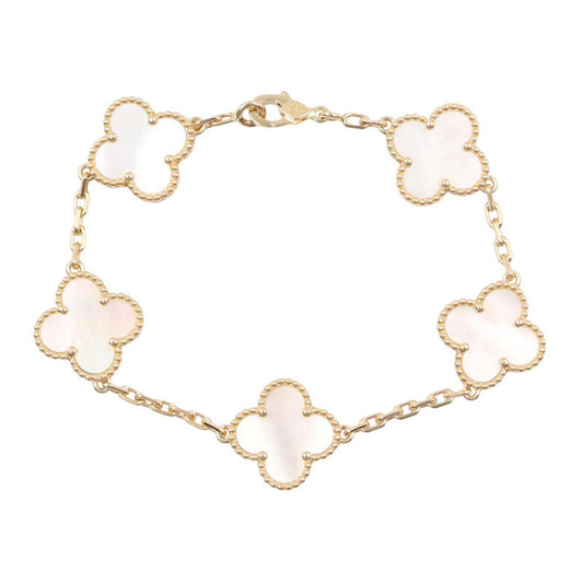 Van Cleef & Arpels Bracelet Vintage Alhambra 5 Motif Mother of Pearl Calf 18k 5