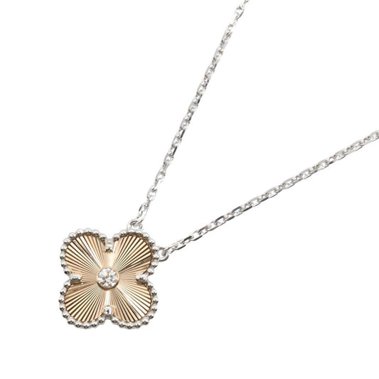 Van Cleef & Arpels Necklace Vintage Alhambra Guilloche 18k White Gold Diamond