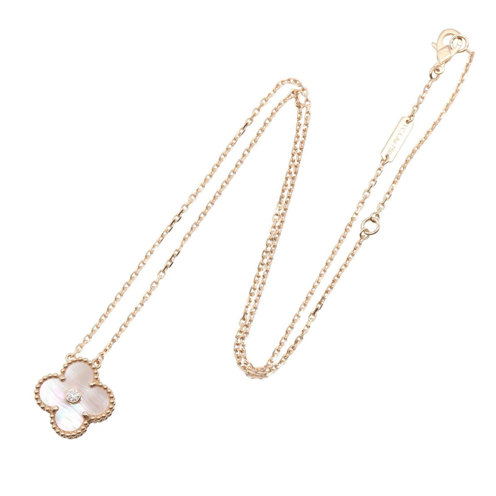 Van Cleef & Arpels Necklace Vintage Alhambe Pink Mother of Pearl 18k Gold — view 2
