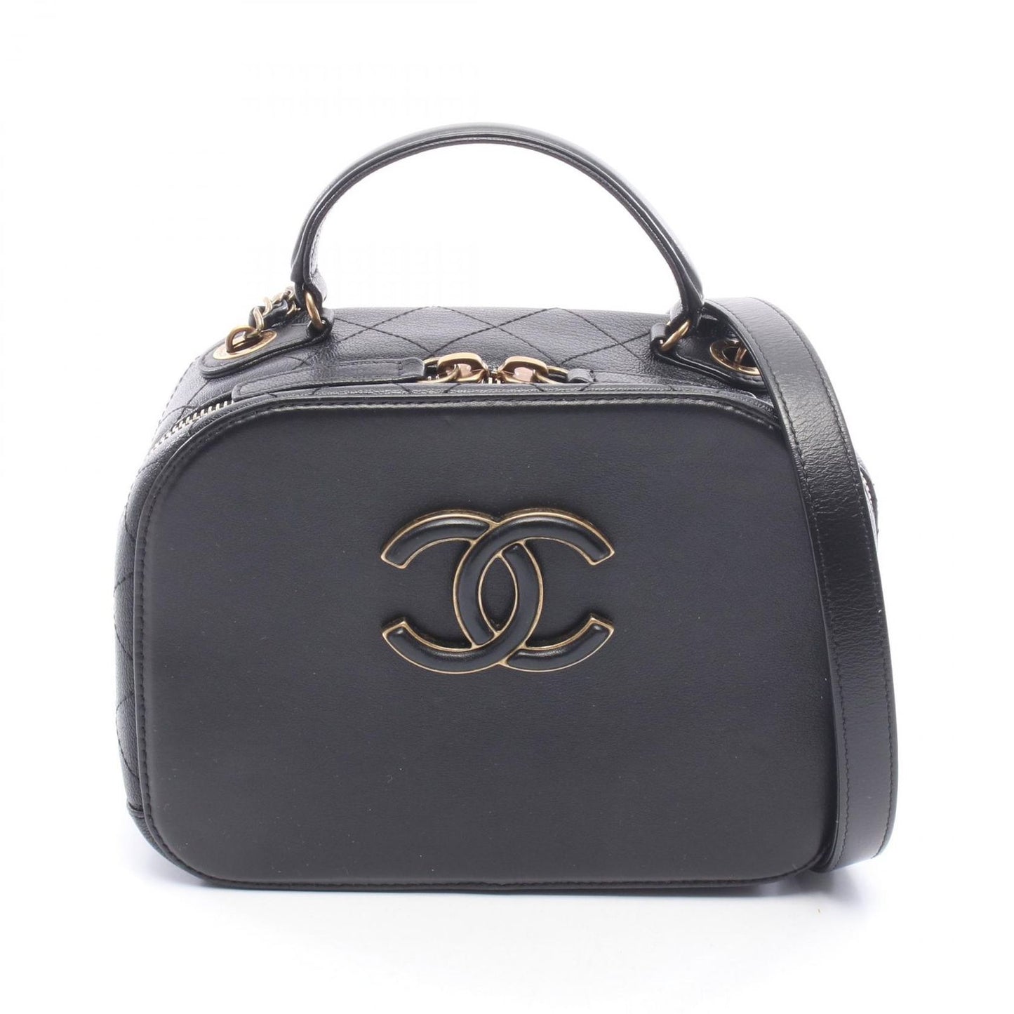 Chanel Shoulder Bag CC Logo Black Leather CC Vanity 2-Way Chain